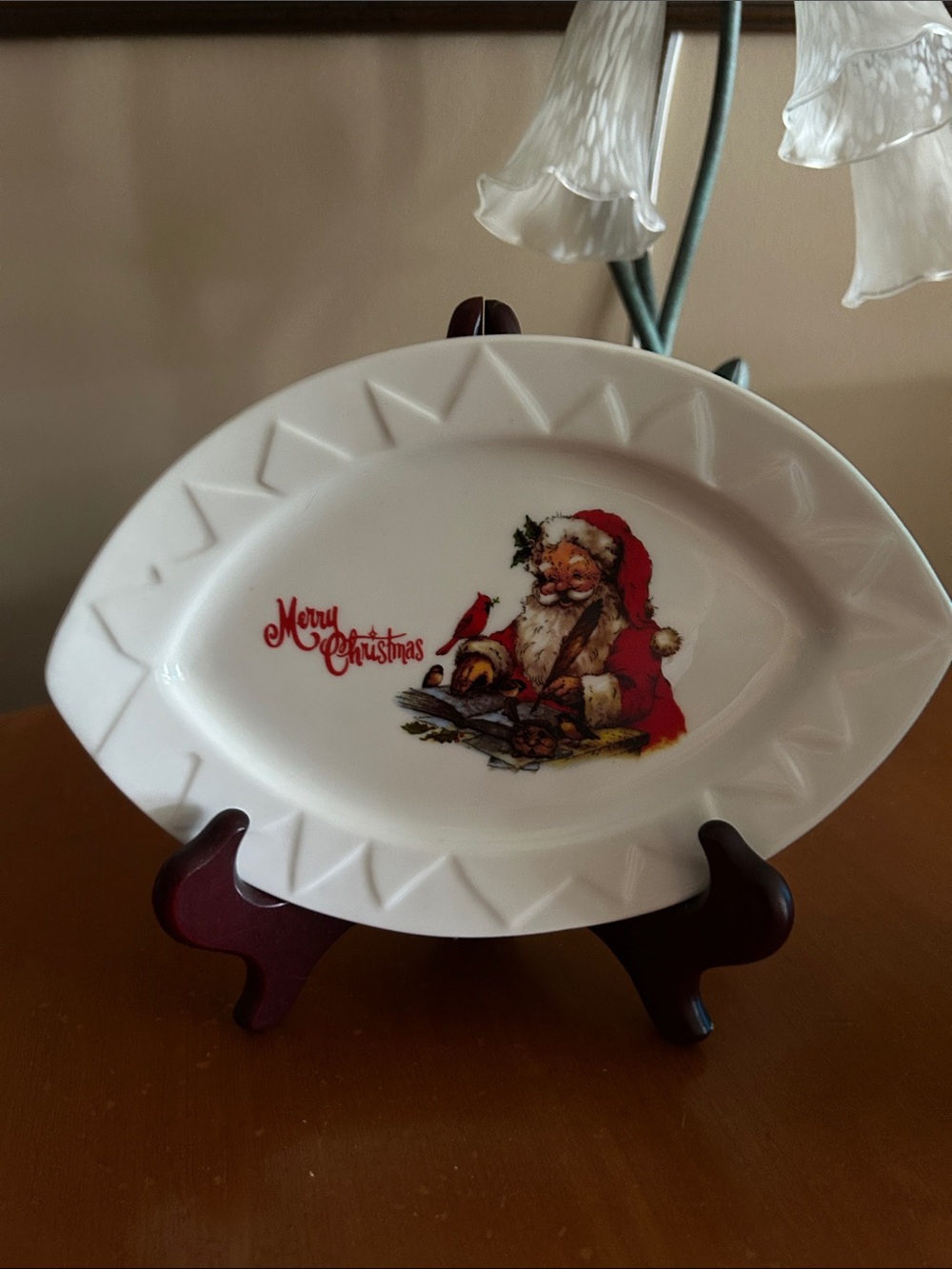 White Ceramic Christmas Serving Dish with Santa Design